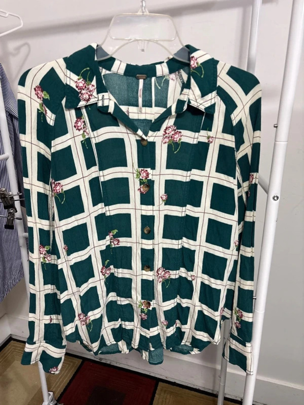 Free People Window to My Heart Button Down Blouse Small Long Sleeve